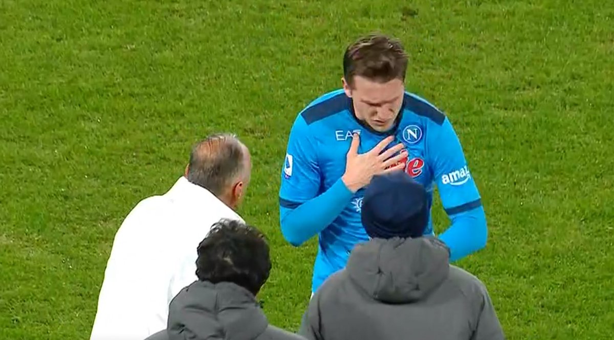 Yet another football player, Piotr Zielinski (27), needing to leave the field with chest pain/difficulty breathing.

Still just a coincidence though.