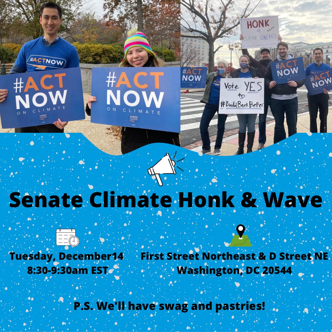 DefendOurFuture's tweet photo. ❗️DMV squad❗️Come join us for a climate honk & wave on Capitol Hill this upcoming Tuesday 12/14 from 8:30- 9:30am to urge senators to get the #BuildBackBetter Act across the finish line! #ACTNow #GoBoldOnClimate https://t.co/4Xb3ul5oFp https://t.co/mLDaX8kaX5