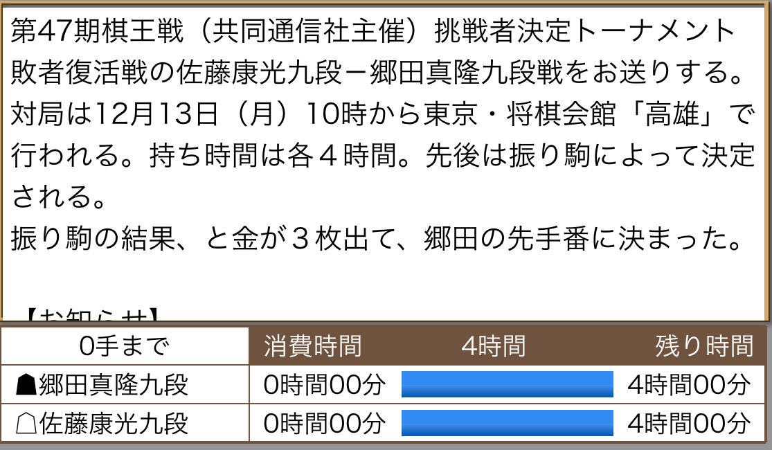 佐藤康光九段 郷田真隆九段 第47期棋王戦挑戦者決定トーナメント 敗者復活戦 40ch Net