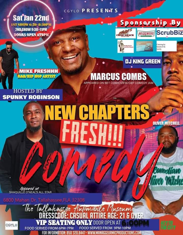 CountyDade305's tweet image. Comedians and Supporters, Starting the 
New Year off right TOGETHER Selling tickets now @Marcuscombs40 @spunkyrobinson

(2) Shows 1 night only
1st Show 6:30p.m. - 8:30p.m. VIP SEATING ONLY
2nd show 9:30p.m. - 11:00p.m. VIP SEATING ONLY 850 320.8447
WEBSITE manageurmicproductions.com