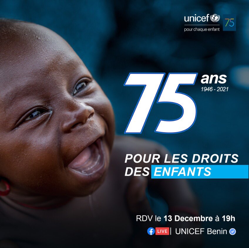 Prenez le rendez-vous demain à partir de 19h sur nos différents réseaux, pour suivre la cérémonie officielle des 75 ans de l’UNICEF, en direct de Cotonou