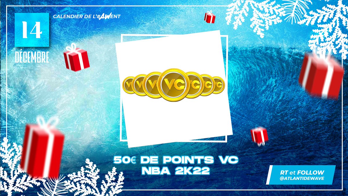 AtlantideWave's tweet photo. 🎄🎁 Une belle poignée de point VC #NBA2K22 se trouve dans la case 1⃣4⃣ du calendrier de l'#AWent

Pour tenter de les remporter:
- RT ce tweet
- Follow @AtlantideWave 

Le tirage au sort aura lieu demain à 11:30, let's go ! 🍀 https://t.co/E08dHiZAAF