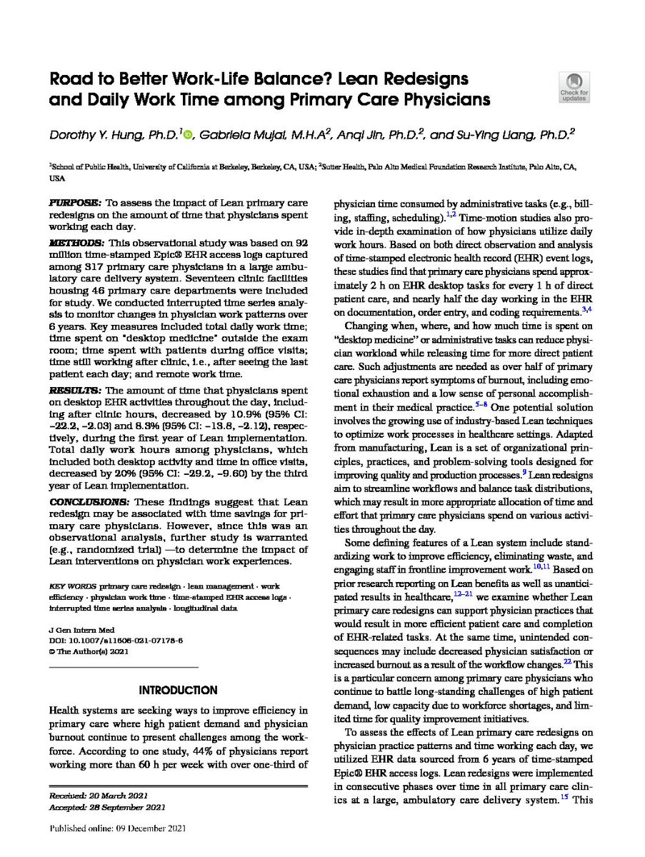 CLEARberkeley's tweet image. Road to Better Work-Life Balance? Lean Redesigns and Daily Work Time among Primary Care Physicians - clear.berkeley.edu/?p=1224