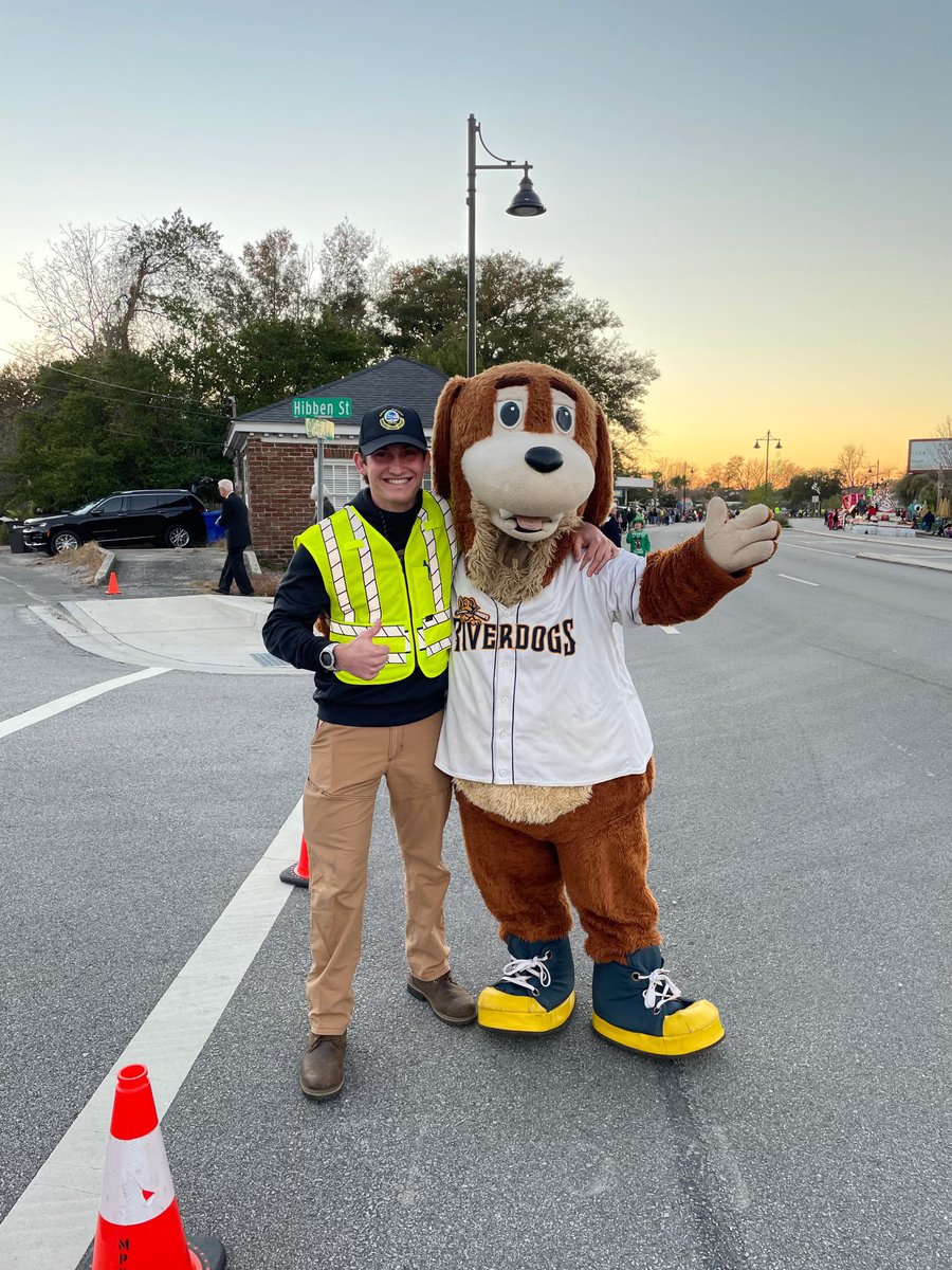 Having fun with <a href="/CharlieRiverDog/">Charlie T. RiverDog</a> from the <a href="/ChasRiverDogs/">Charleston RiverDogs</a>. The parade will be streamed on the <a href="/MtPleasantGov/">Mount Pleasant Gov</a> Facebook page. #mtpsc #chsnews #chstrfc