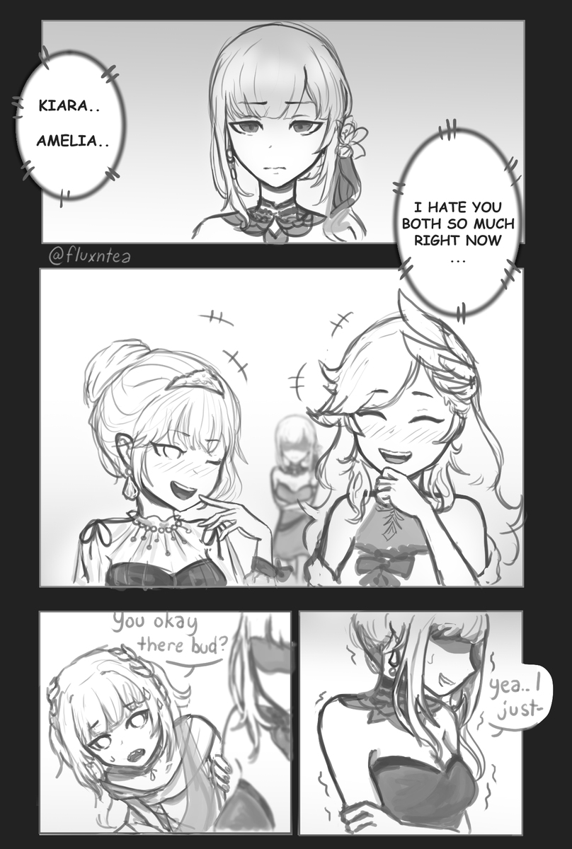 Waited til 6am and drew everyone in a silly comic~ (*'ω`*) 

#CalliopElegant #ameliaRT #phoenixfashion #GURAPARTY #INAINADRESS 