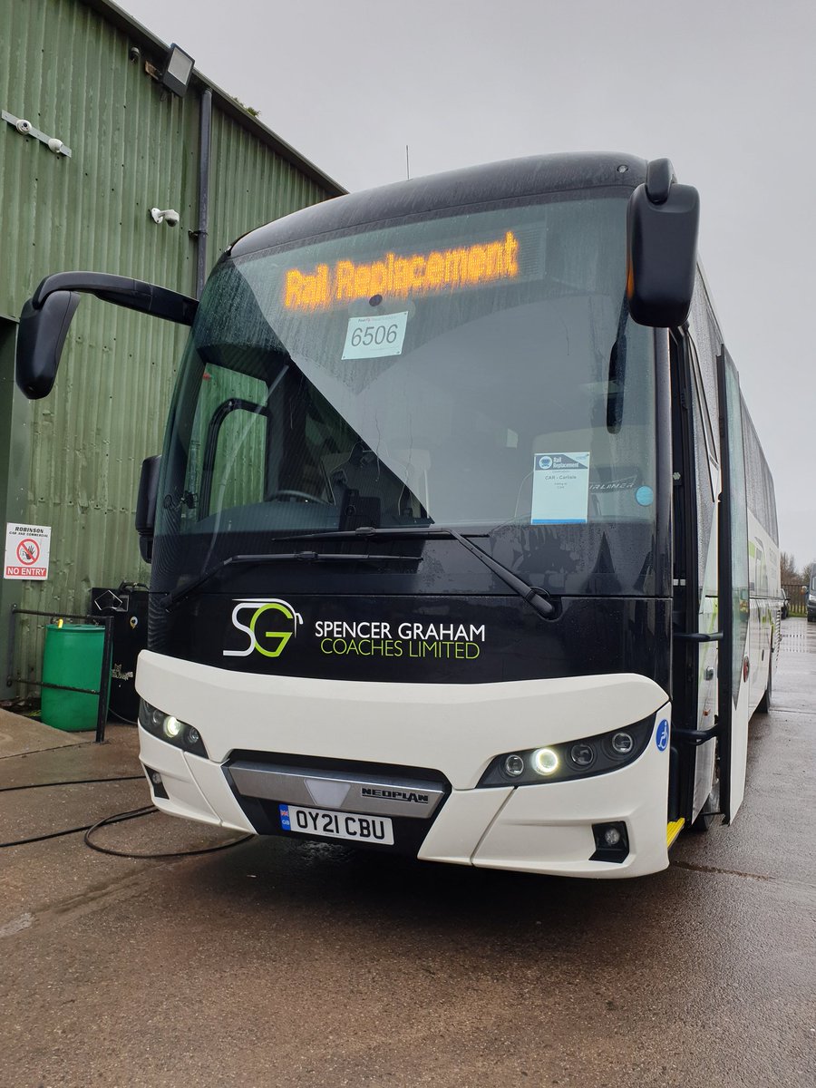 Washed and ready to go again this morning! <a href="/firsttravelsol/">First Travel Solutions</a> 💚 🚍 
#railreplacement #psvar #cumbria #neoplan #neoplantourliner #raisingfleetstandards