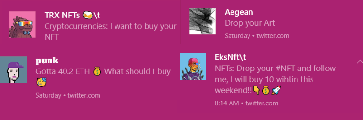 DOStheDUCK's tweet photo. What's up with all the "Let me buy your #NFT" posts? Does anyone ever buy them? Every time I open FireFox twitter is excited to bombard me with these notifications. https://t.co/4PfE9Oc22B