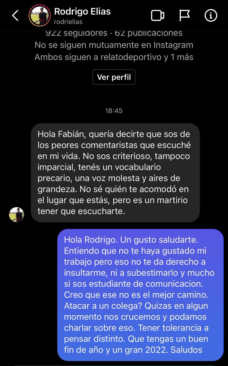 Todavía me cuesta entender tanta descalificación solo por pensar distinto o no decir lo que queres escuchar y mucho mas me molesta si es de un futuro comunicador.Que mal que estamos!