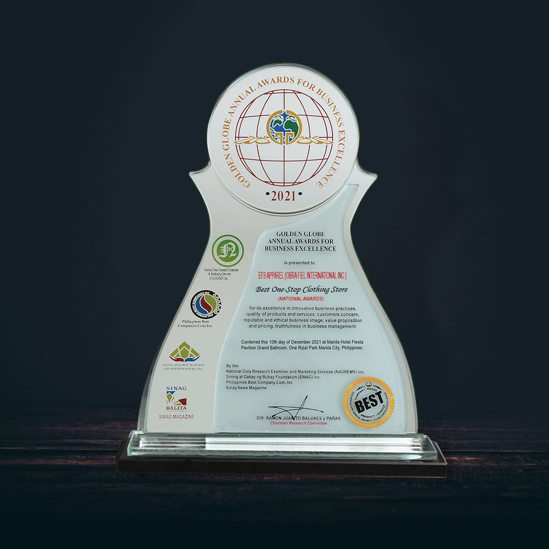 EFS_Apparel's tweet photo. LOOK: The Golden Globe Annual Awards Council hails EFS Apparel as the BEST ONE-STOP CLOTHING STORE for 2021. The awarding ceremony was held at Fiesta Pavilion, Grand Ballroom Manila Hotel on December 10, 2021.
Thanks be to God! To God be the Glory!
#MakingModestyALifestyle https://t.co/ZrxkMsusdI