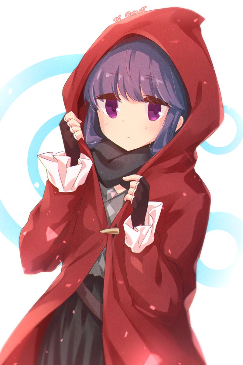 shima rin 1girl solo purple eyes fingerless gloves gloves hood hood up  illustration images