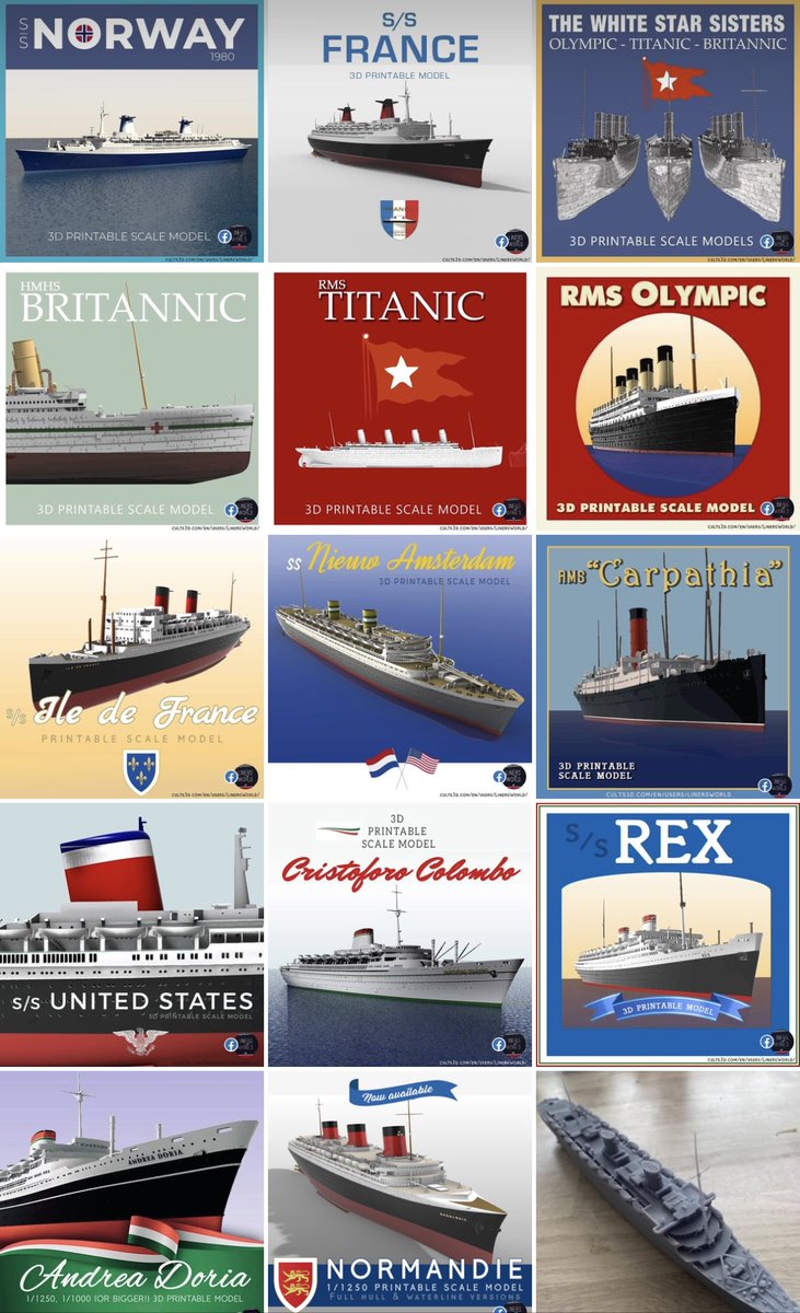 🚢🤗 While I'm working on the SS Paris, it's time for a little recap! All of these 3D printable models (and more, including cruise ships) are available for purchase on cults3d or CGtrader (they often have great discounts! 👉 cgtrader.com/3d-models?auth…) #oceanliners #3Dprinting