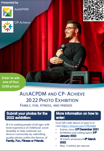 Don't Miss the December 21st 2021 Deadline: 2022 Photo Exhibition Submission Now Open!

Showcase your photos of children, adults and families with lived experience of childhood disability in the themes of Family, Fun, Fitness or Friends. More information: cp-achieve.org.au/about/current-…