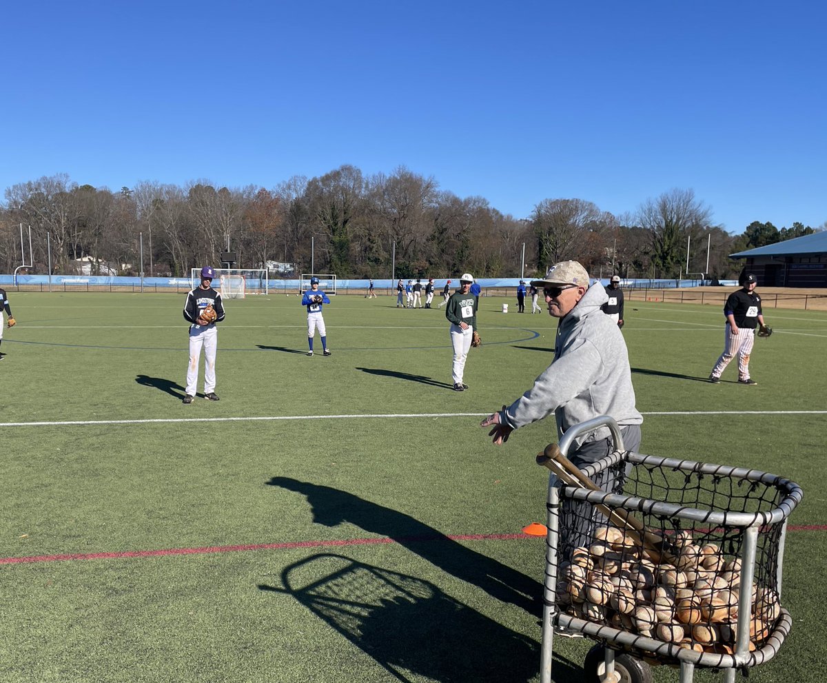 The myth, the man, the legend, <a href="/FurmanBaseRS/">Ron Smith</a>, working with infielders at Limestone camp! #catchthefrappinball