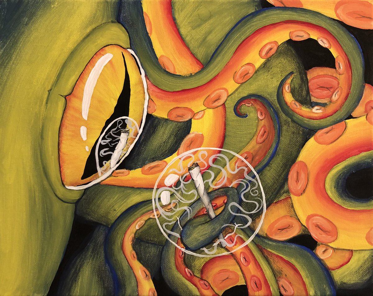 voeuvredesigns's tweet photo. “Deep Stoner”
August 11, 2021
Acrylic 🦑🖌🎨💨
11”x14”
.
.
.
#Blending #Colors #Deep #Shading #Smoke #Underwater #Paint
#Shades #White #Freehand 
#Joint #Smoking #Perspective
#Painting #Painter #Paints
#Bubble #Tentacles
#Acrylic #Color #Tones
#Art #Artsy #Artist
#NewArtSoon https://t.co/SqOT6dgf7D