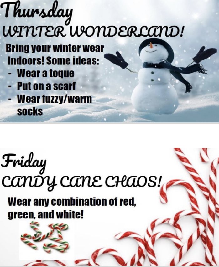 Get ready for Spirit Week Grade 1’s!❄️