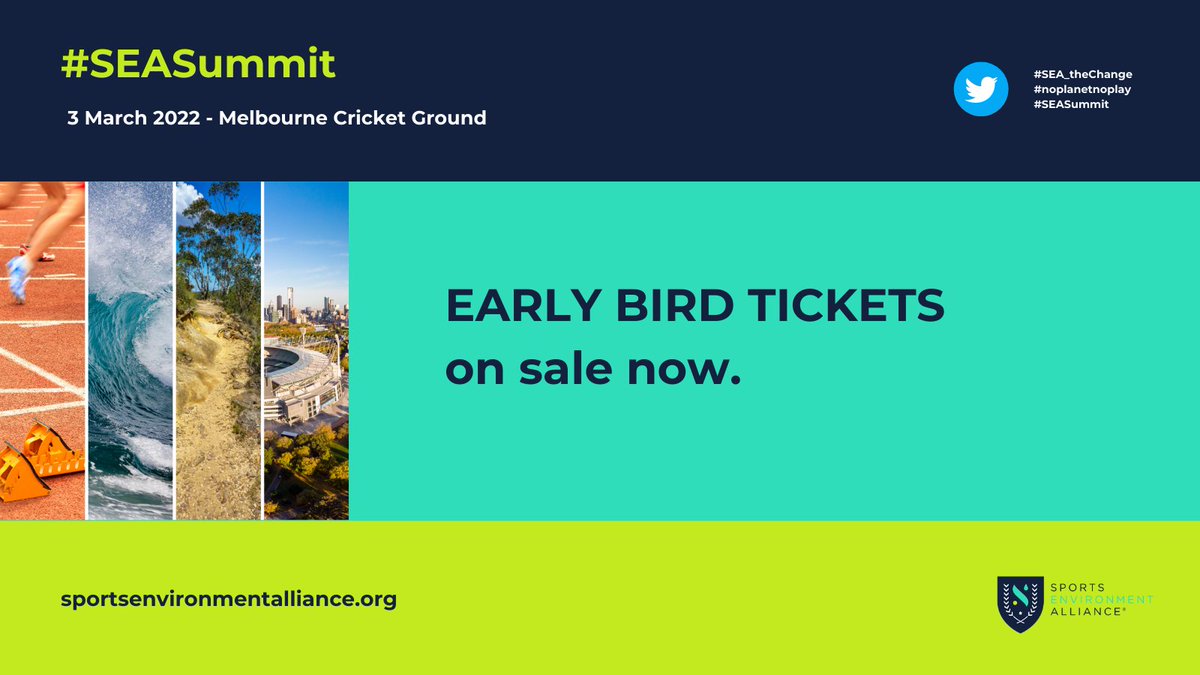 SEA_theChange's tweet photo. EARLY BIRD TICKETS for our #SEASummit and #SEAChanger Awards: Planet Champions Game Plan on 3 March at #SEAMember @MCG  are on sale now!

Read more and get your ticket I https://t.co/OIbxRSEdM6

#NoPlanetNoPlay #SEA_theChange #SEASummit https://t.co/nLySPKgvN0