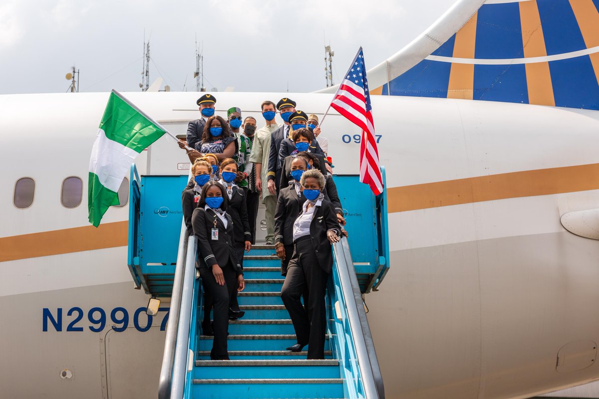 united's tweet photo. There are over 500 native languages in Nigeria, but there's only one way to get there directly from Washington D.C. We're celebrating our new nonstop service from @Dulles_Airport to Lagos, Nigeria. 🇺🇸✈️🇳🇬 Flights will fly 3x weekly on a 787-8. https://t.co/jmyrFAs0fd