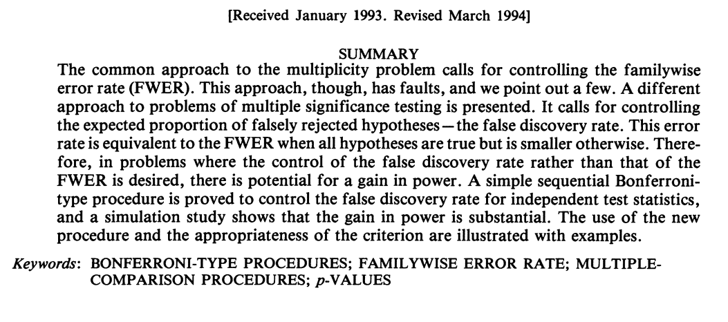 LGcommaI's tweet photo. #BenjaminiHochbergMultipleTesting-1
[#NobleMultipleTesting
#RobertsonWasonBretz
#ScientificMethod
#Statistics]

"Journal of the Royal Statistical Society B 57(1), pp. 289-300 (1995)

Controlling the False Discovery Rate: a Practical and Powerful Approach to #MultipleTesting

> https://t.co/Bb7DFZczb1