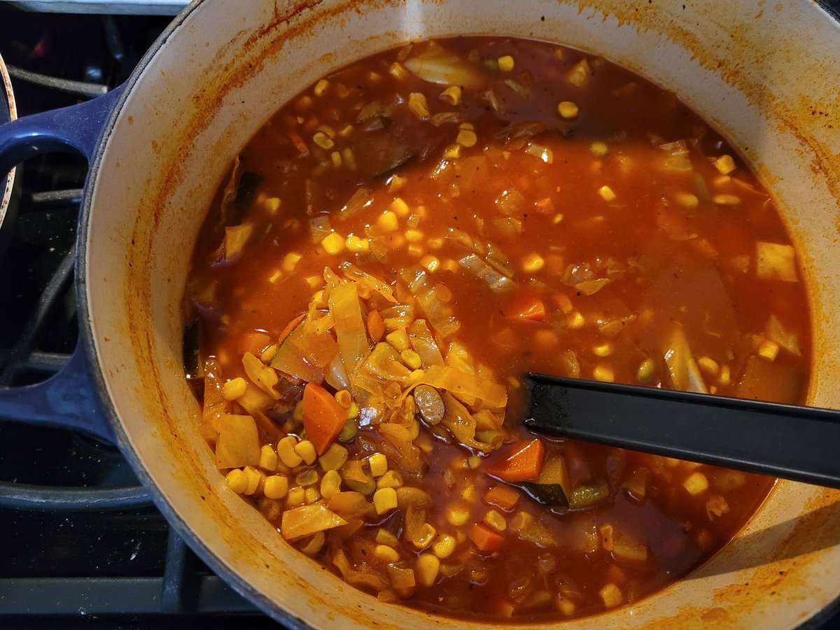 Made a big pot of veggie soup.  Mom wanted me to make this several times a month.  🤗