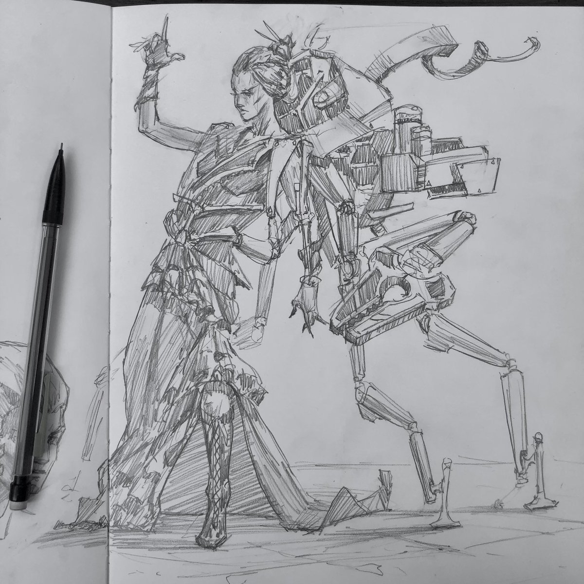 ianpittsdesign's tweet photo. More coffee shop sketches. Neo Victorian Assisted Exosuit. #conceptart #drawing #sketch https://t.co/9dR7v3mfia