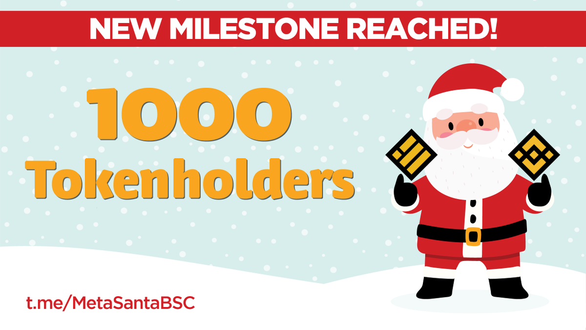 We have crossed a new threshold with over 1000 SLEIGH tokenholders!

Ready to join the #MetaSantaArmy?

🎁 Holiday-themed Game LAUNCHED!
🎁 Cash Prizes Every Day!
🎁 NFT Giveaways!
🎁 Strong Team and Community!