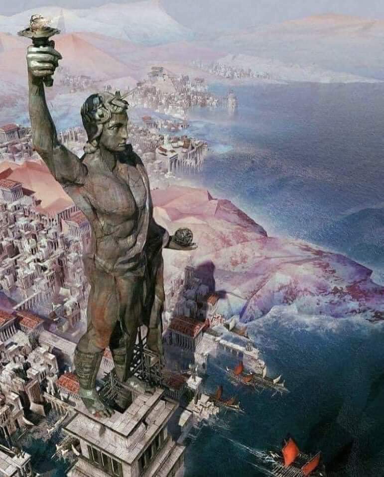 redhistoria's tweet photo. Esta es la recreación exacta de la estatua del Coloso de Rodas, construida en la isla de Rodas (Grecia) en el 292 a.C. y destruida por un terremoto en el 226 a.C. Es considerada una de las Siete Maravillas del Mundo Antiguo. https://t.co/egKqeHUu9M