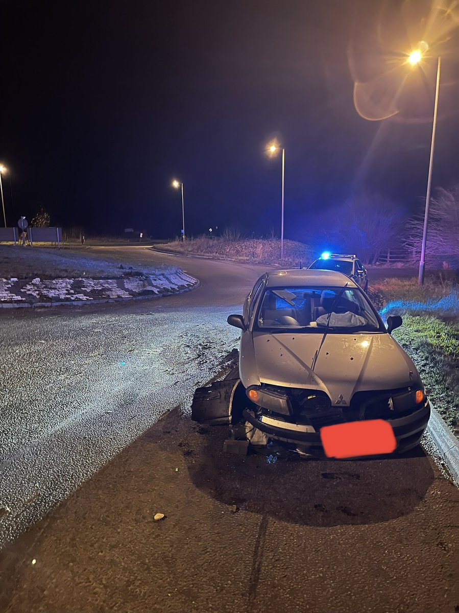 Fatal 4 offences strike again! Driver missed the roundabout due to intoxication 🍻 luckily no injuries but the car is a right off and the driver #arrested #fatal4 #nonefortheroad Inc 538 12/12/21 refs