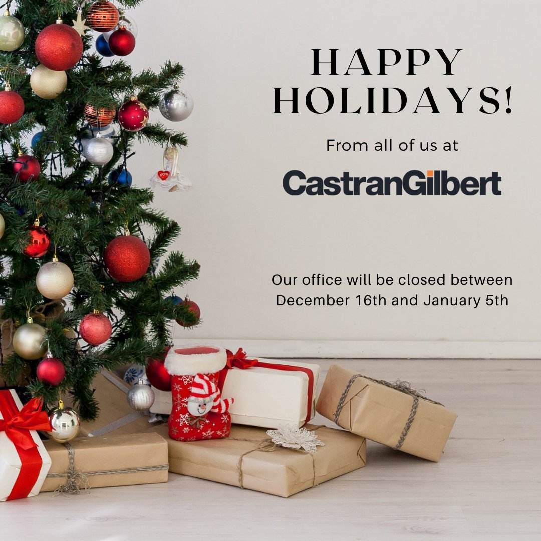 CastranGilbert's tweet image. Happy Holidays!

Our office will be closed from December 16th 2021 to January 5th 2022.

If you require assistance during this time, please contact your Property Manager or Real Estate Agent directly.
