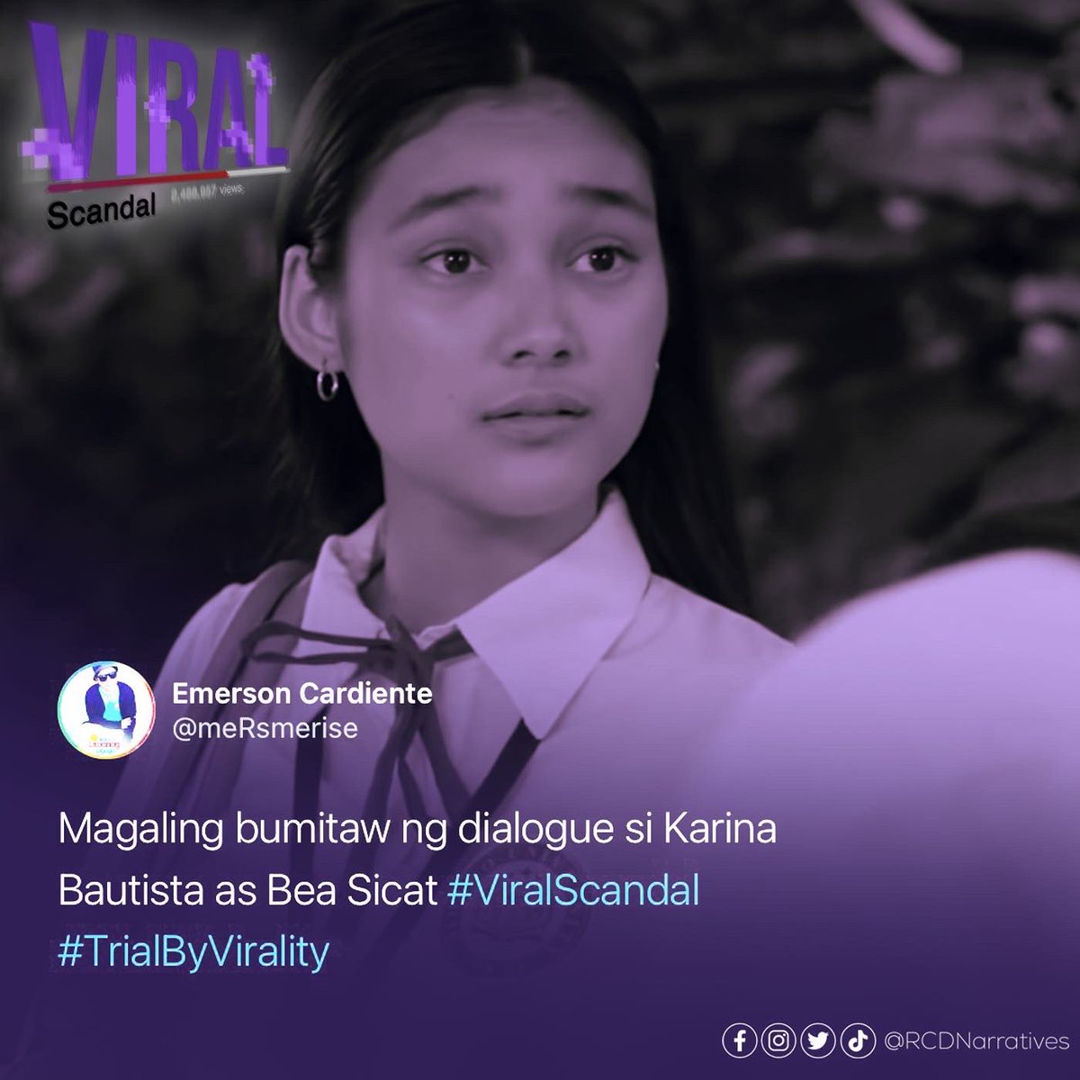 RCDNarratives's tweet photo. Don’t miss #EffectOfScandal TONIGHT, 9:20PM sa Kapamilya Channel, Kapamilya Online Live, JeepneyTV, A2Z Channel 11 and TV5! 

#ViralScandal is also available on iWantTFC, TFC and aweTV Iflix!💜 https://t.co/HFUzSDPSdd