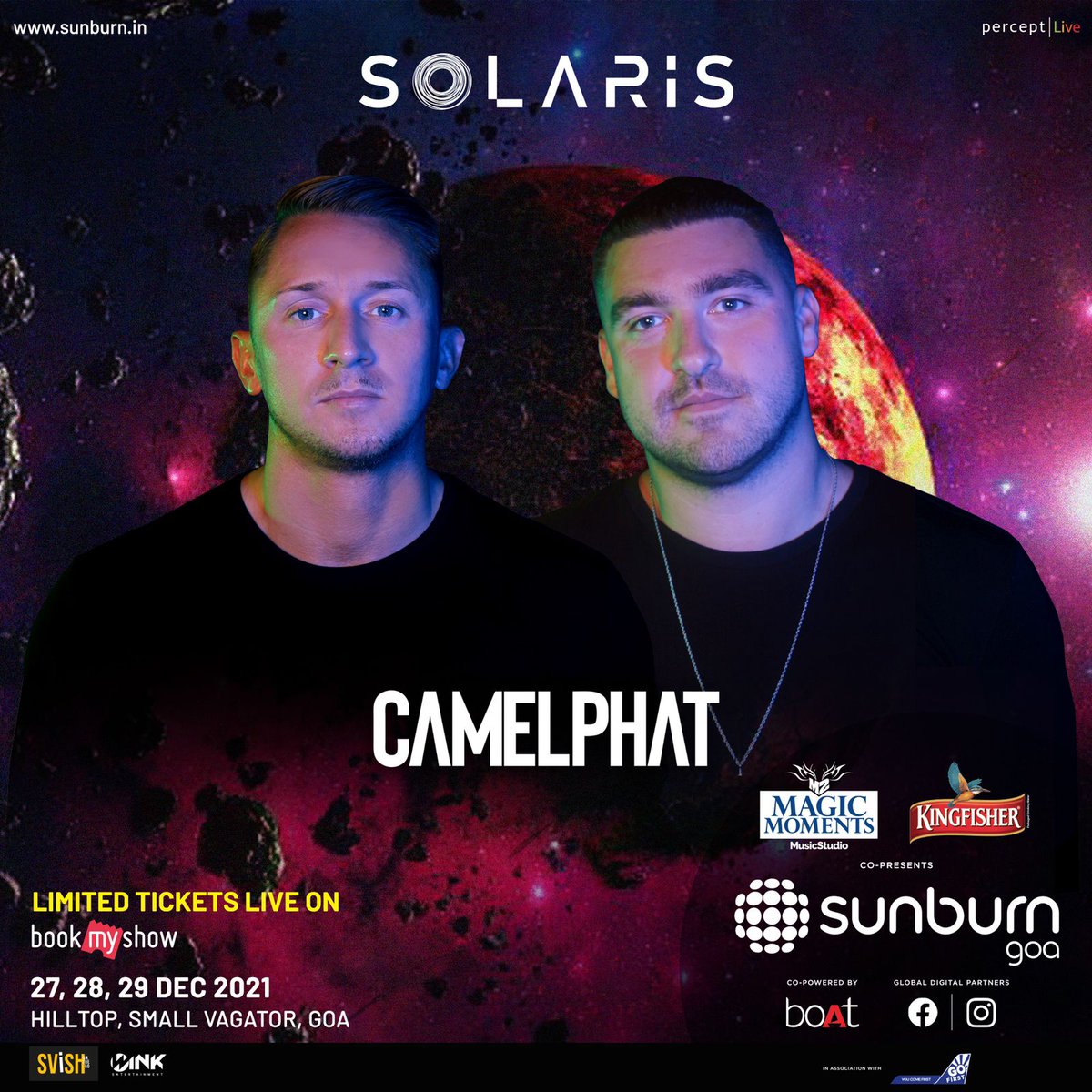 Solaris_ind's tweet photo. We cannot be more excited to announce our Solaris headliner for #SunburnGoa2021 ☀️ For the first time in #India
The Grammy-nominated duo @camelphatmusic will be taking over #SunburnGoa on 27th December!
Tickets are available on @bookmyshow
#LifeIsCalling #LiveInYourLivingRoom https://t.co/yWcY8k0yLu