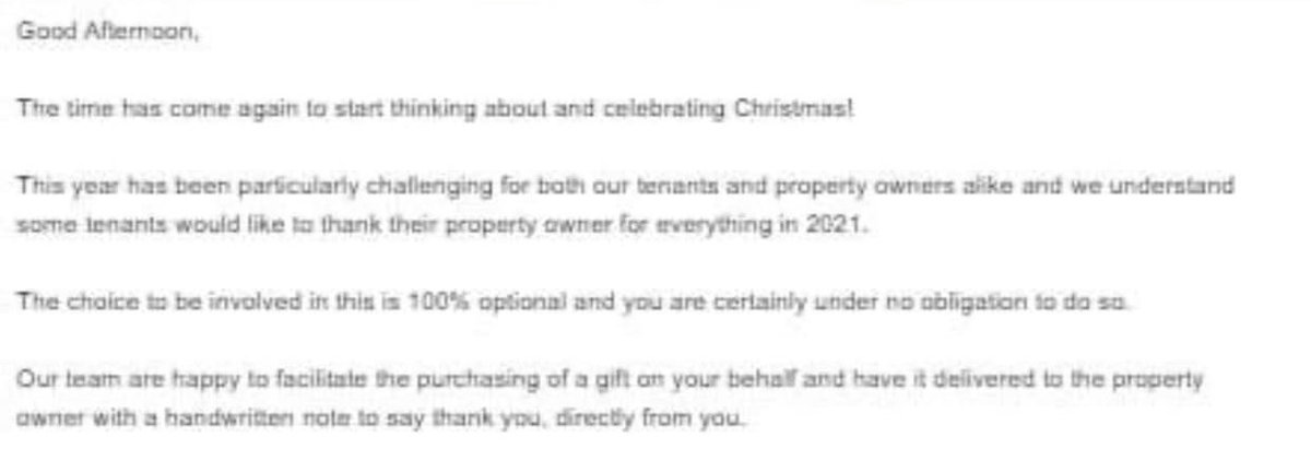 This email from a Queensland estate agent has angered renters for asking if they want to send their landlords Christmas hampers (up to $115 in value). 

Tenant unions have slammed it, but the agent says there's more to the story.

Read more <a href="/YahooNewsAU/">Yahoo News Australia</a> | yhoo.it/31RTVzI