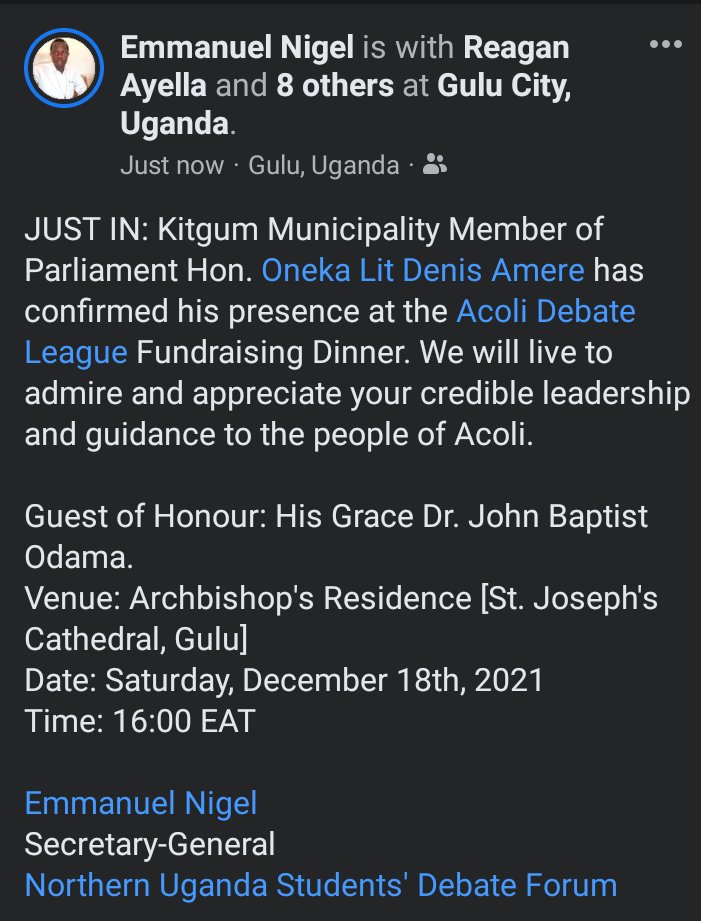 <a href="/AcoliDebate/">Acoli Debate League</a> Fundraising Dinner