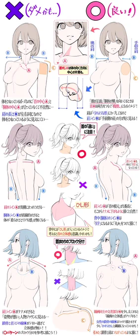 『女性の鎖骨まわり』デッサン⭕️❌図解 