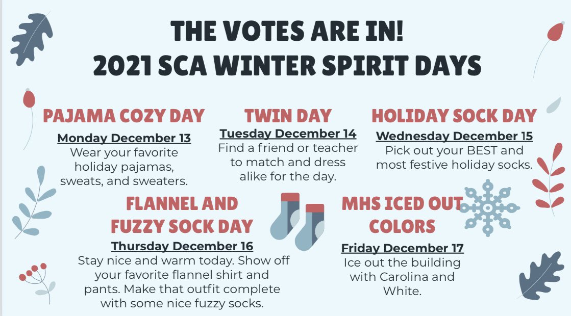 Winter Spirit Days start tomorrow!! ❄️