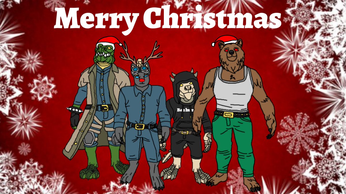 atomicfallout67's tweet photo. Boom the Croc chase the Wolf shadows the lizard and heavy the Grizzly have came together to wish you a merry Christmas this 2021
#atomicfallout67 #art #animation #atomicnation #StoriesofFirerock #PhoniexStudios #SneakPeek #XMAS2021 #Christmas https://t.co/9U8vcDsovG