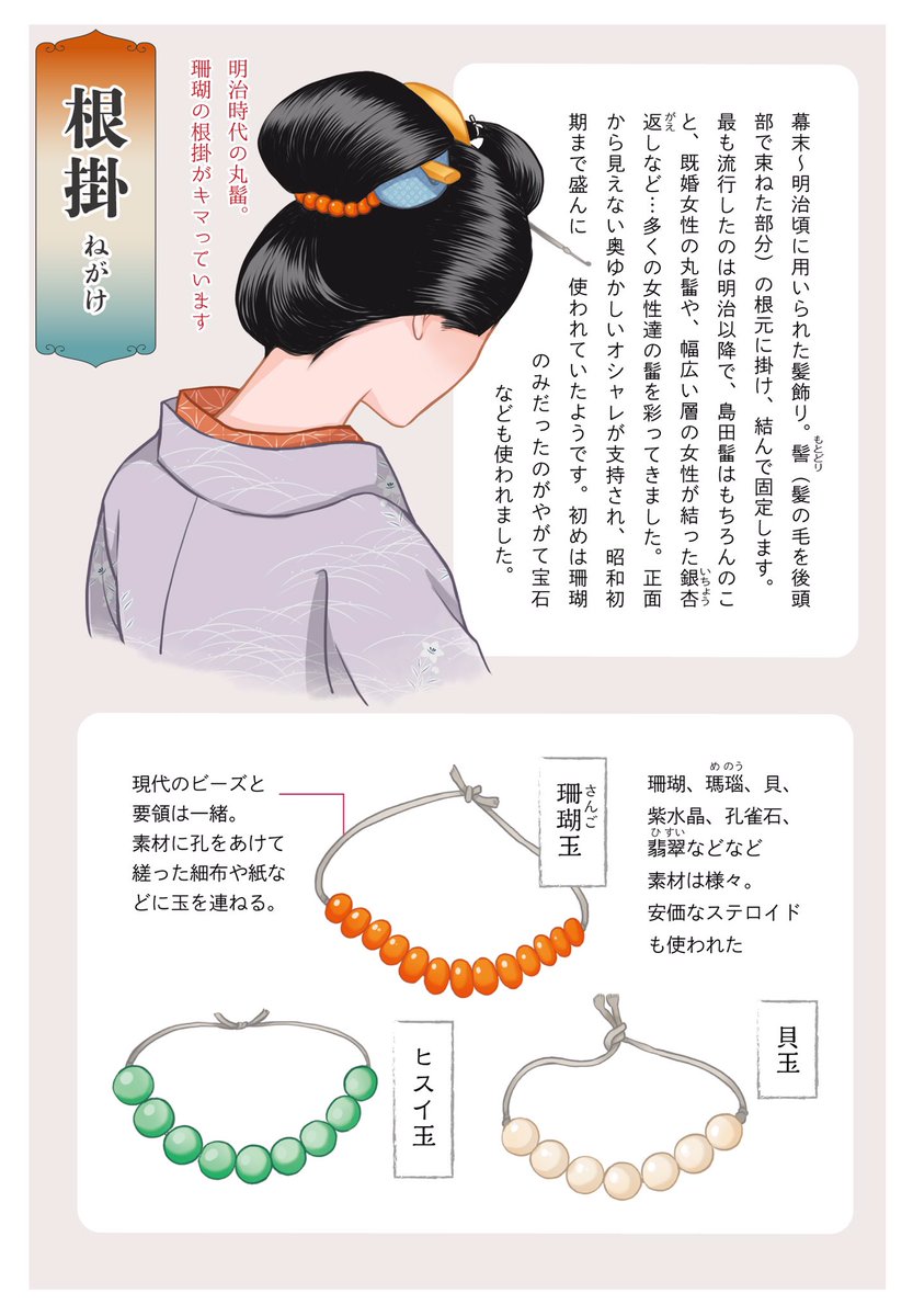 幕末から流行した髪飾り、根掛(ねがけ)。
#お江戸アクセサリー図鑑 