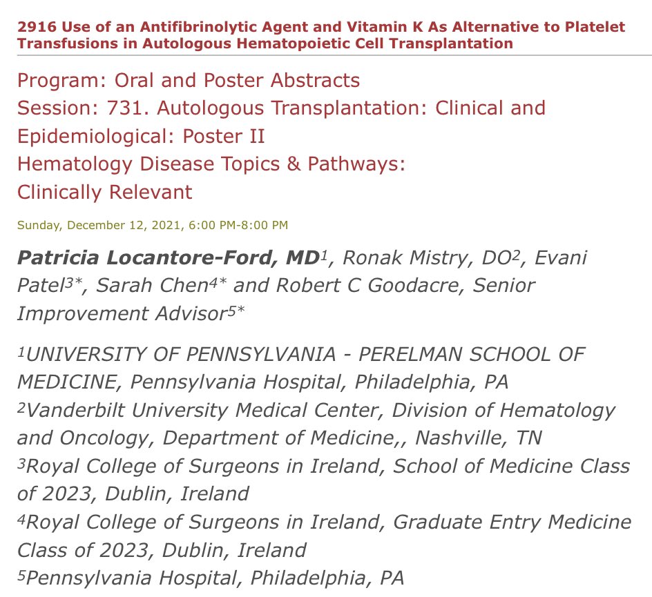 Evani_Patel's tweet photo. Poster pres at #ASH21 today under Autologous Transplantation: Clinical and Epidemiological II! #ASCT + #transfusionmedicine results from Center for Transfusion-Free Med Program @PennMedicine under Dr. Patricia Ford @rmistry91 @SarahJChen #hemetwitter https://t.co/TiBn4kg0mX https://t.co/drS7UKPl2p