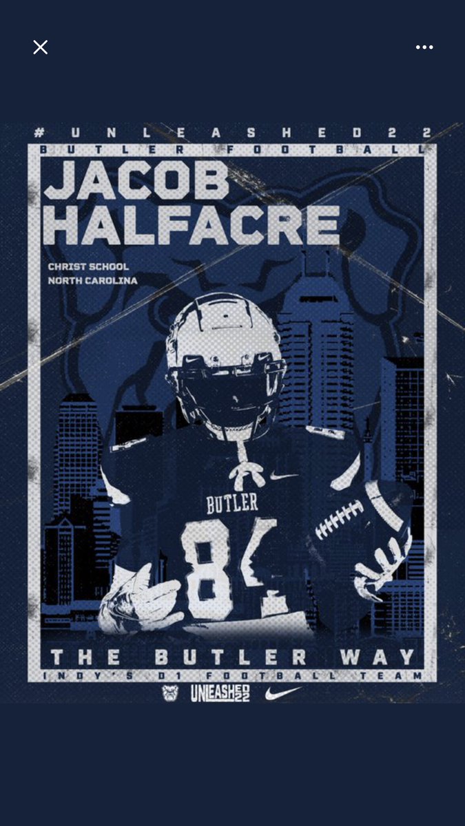 HalfacreJacob's tweet photo. Extremely blessed to receive a D1 offer from Butler University @CoachChadWalk @CoachPlum_ @Coach_Gus @christschool_fb https://t.co/oEOeQfYjzu