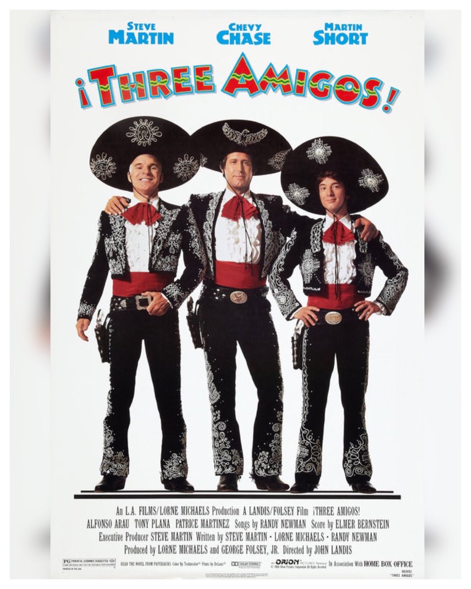 35 Years #ThreeAmigos! Starring: #SteveMartin #ChevyChase #MartinShort #AlfonsoArau #TonyPlana #PatriceMartinez #JoeMantegna #PhilHartman #JonLovitz Directed By #JohnLandis