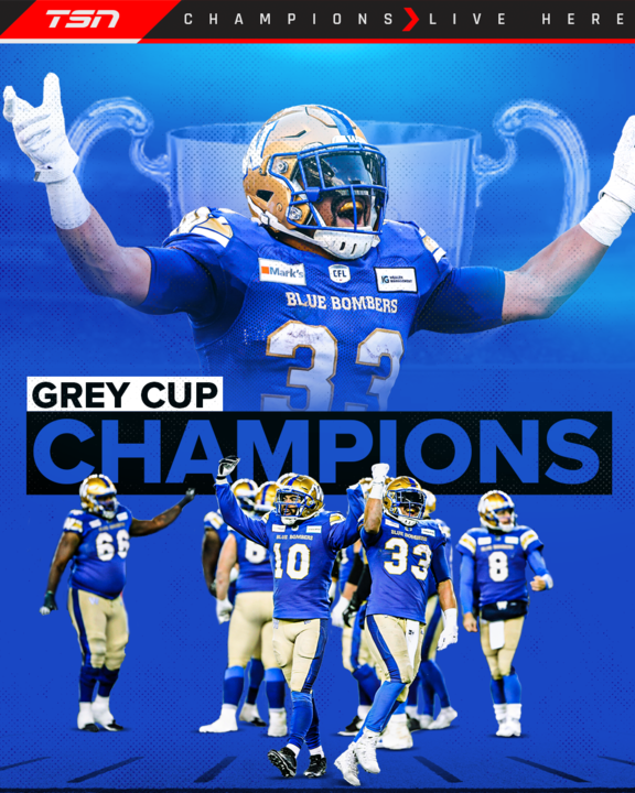 TSN on X: BACK TO BACK! 🏆 The Winnipeg Blue-Bombers repeat as Grey Cup  Champions, defeating the Hamilton Tiger-Cats again! @Wpg_BlueBombers # GreyCup  / X