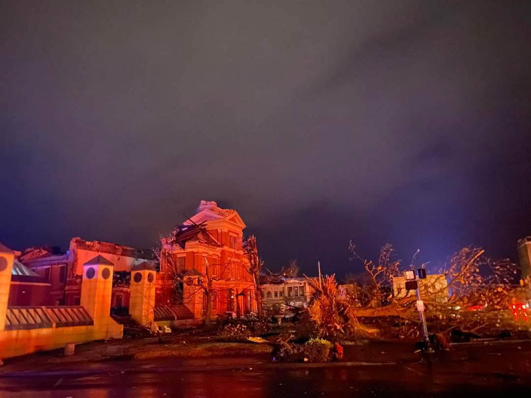 KyleClapp's tweet photo. If anyone is willing to help out for Mayfield KY tornado, we got all the help we need for right now. Unless you want to donate food, water, etc. Thank yall so much. https://t.co/v1HWUoPTi1