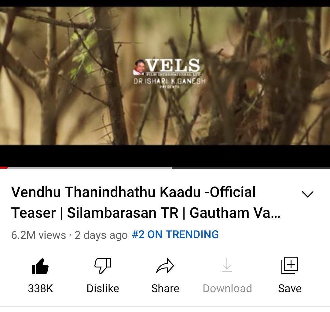 iam_Tharani's tweet photo. 6.2 Million + Views For #VTKteaser 🔥Trending No 2 On @YouTube With 338K Likes❤️
https://t.co/fcKX0NWvEx
#VendhuThanindhathuKaadu #Maanaadu #SilambarasanTR
#VTKGlimpse
@SilambarasanTR_ @menongautham @arrahman
@IshariKGanesh @Ashkum19 @VelsFilmIntl @thinkmusicindia https://t.co/VCkGwPTzLQ