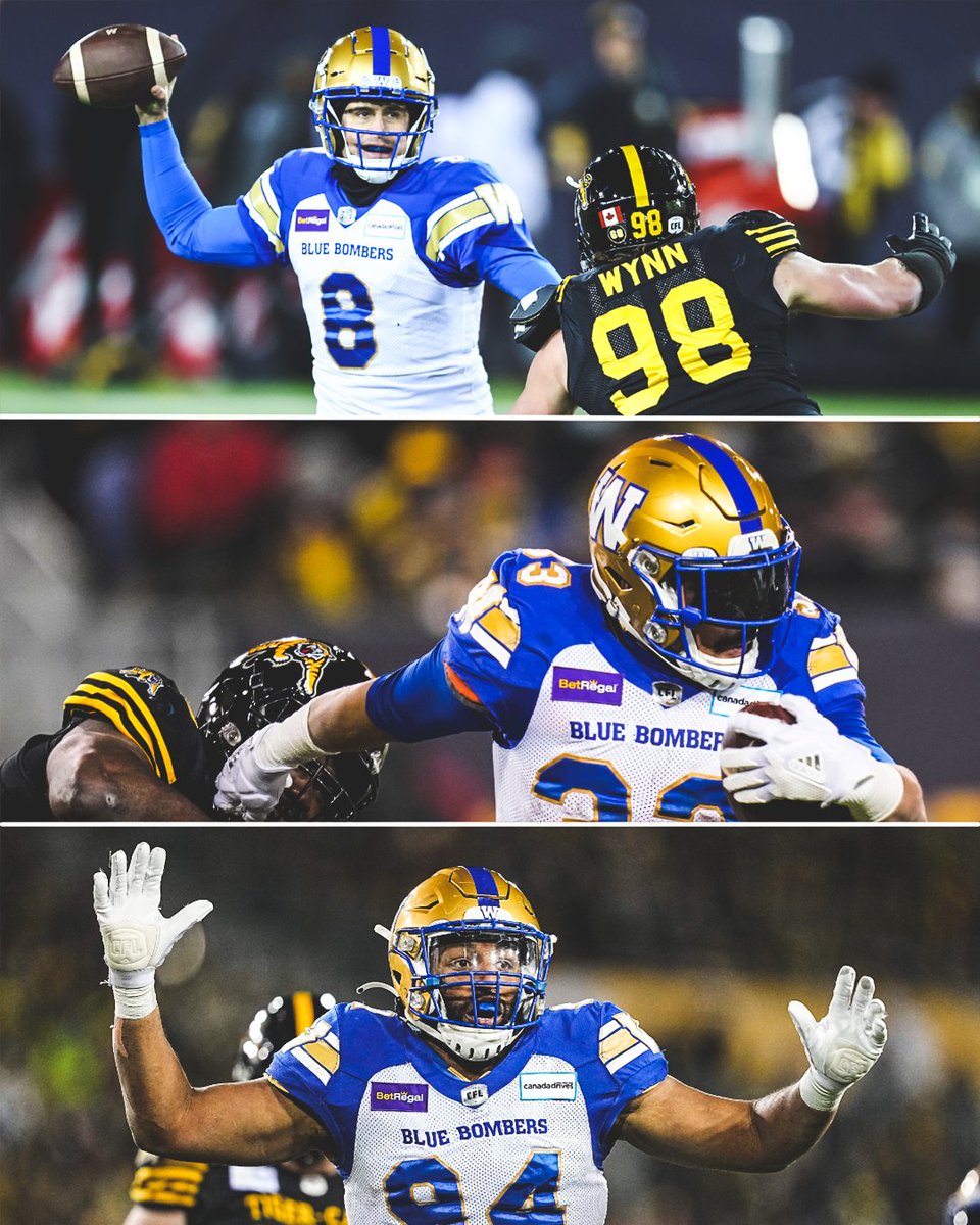 espn's tweet photo. GREY CUP CHAMPS 🏆 

The @Wpg_BlueBombers win their SECOND STRAIGHT CFL title in a thrilling 33-25 OT victory against the Hamilton Tiger-Cats‼️ https://t.co/EWXbJHZxBO