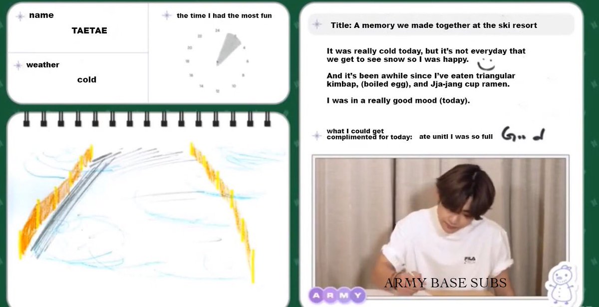 BTS_ABS's tweet photo. Translation Request by @clever_name7 
part 1: Winter Package 2021 Tae’s diary entry https://t.co/bRmcb6ZgkY