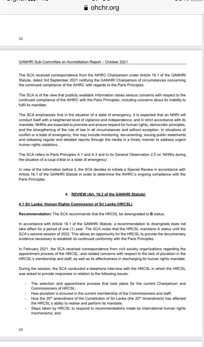 ambikasat's tweet photo. .@HRCSriLanka has been downgraded from A to B status by Global Alliance for Natl HR Institutions (GANHRI). Reasons: process of appt, i.e. result of 20th amendment, not effectively addressing critical HR issues &amp; lack of pluralism &amp; diversity of members. https://t.co/IMmLtMqlZL