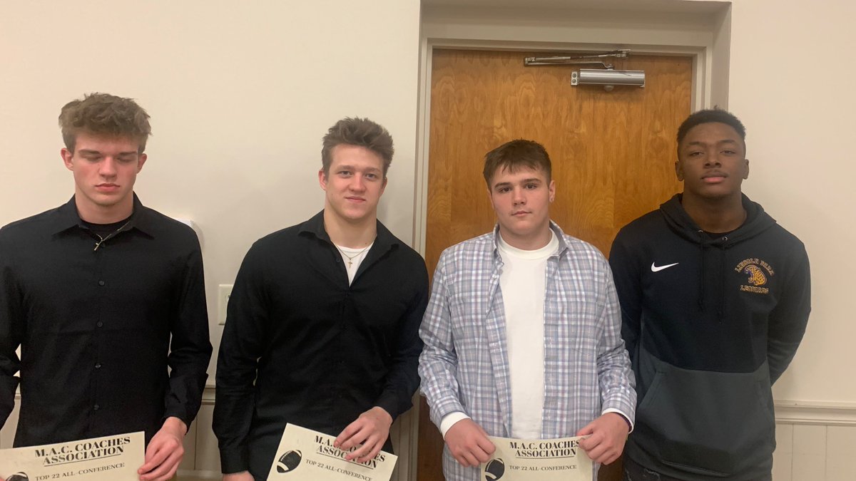WesternBeaverFB's tweet photo. WB is proud of these 1st Team All-Conference players. Congratulations to Levi, Thad, Drew, and Dorian. https://t.co/8XGfXNwMJg