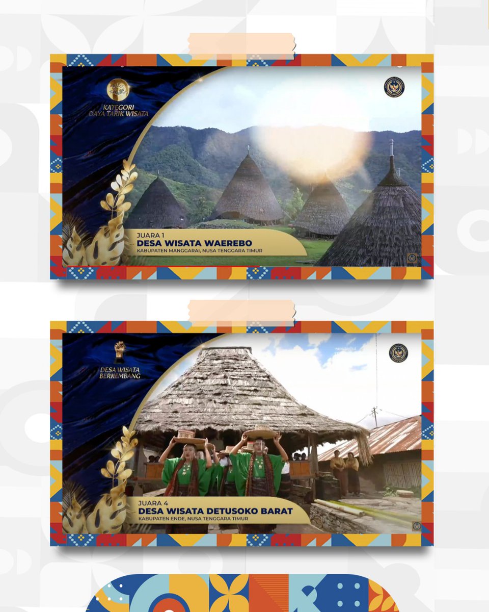 bpolbf's tweet photo. Desa Wisata Waerebo dan Detsuko Barat, Ende  mendapatkan penghargaan Juara 1 Kategori Desa Wisata Daya Tarik Wisata dan Juara 4 Kategori Desa Wisata Berkembang dalam Malam Anugerah Desa Wisata Indonesia 2021 yang diselenggarakan oleh @Kemenparekraf https://t.co/t0q7EnOBFP