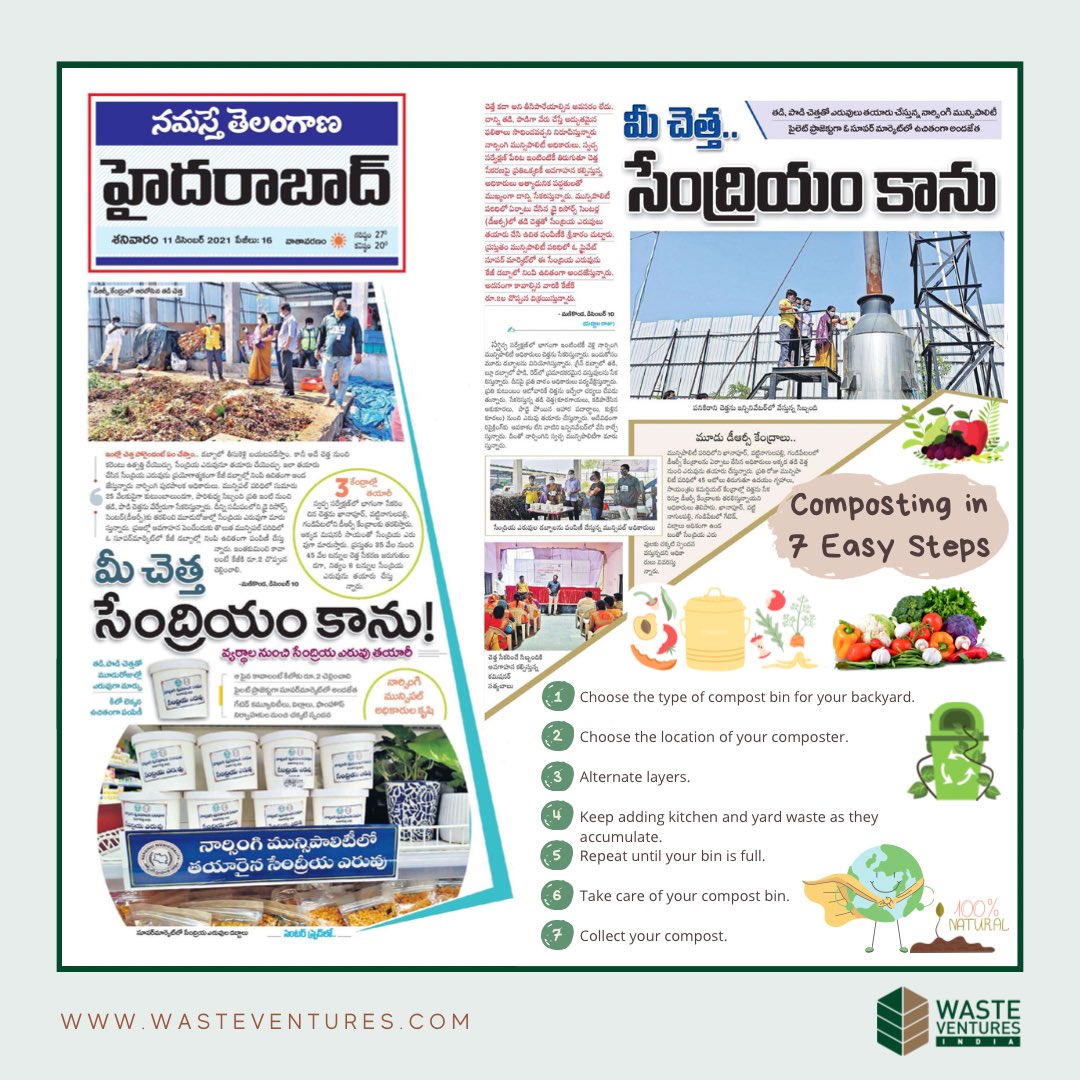 WasteVentures's tweet photo. Narsingi Municipality is leading the way with Zero Waste Centers, with WVI as operating partners.

@ntdailyonline #namasthetelangana 

Check out our Zero Waste Centre at Khanapur, where dry waste is sent for recycling, food waste is composted and reject waste incinerated. https://t.co/YbeDkDRsMn